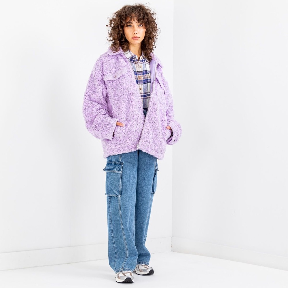 NWT Obey Brenda Cozy Pur in Purple Rose Teddy Bear Sherpa Jacket M / L - Picture 9 of 16